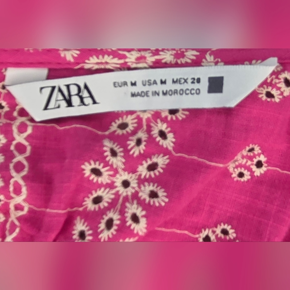 Zara Openwork Halter Embroidered Dress Pink - Size Medium - Picture 7 of 7